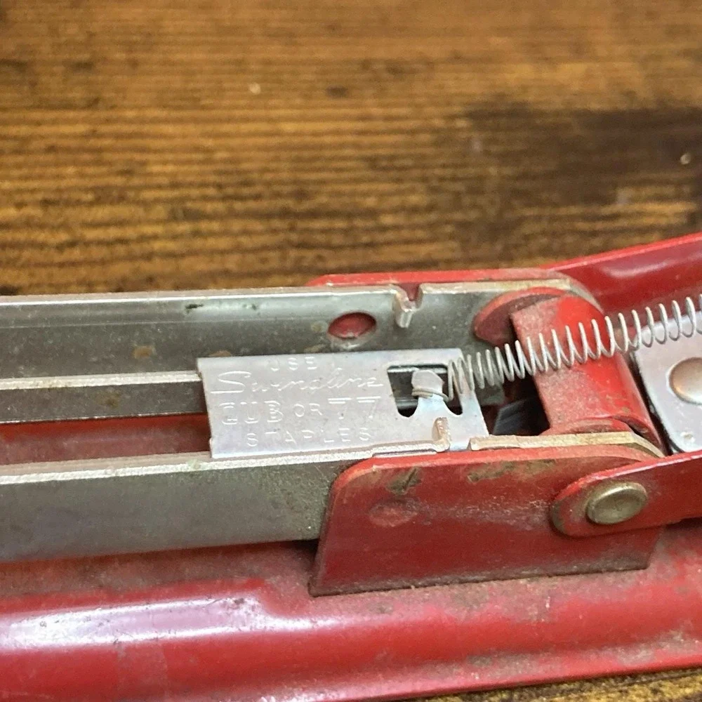 Vtg Swingline CUB Red Metal Stapler 50s MCM Style Desk Accessory USA Works 5